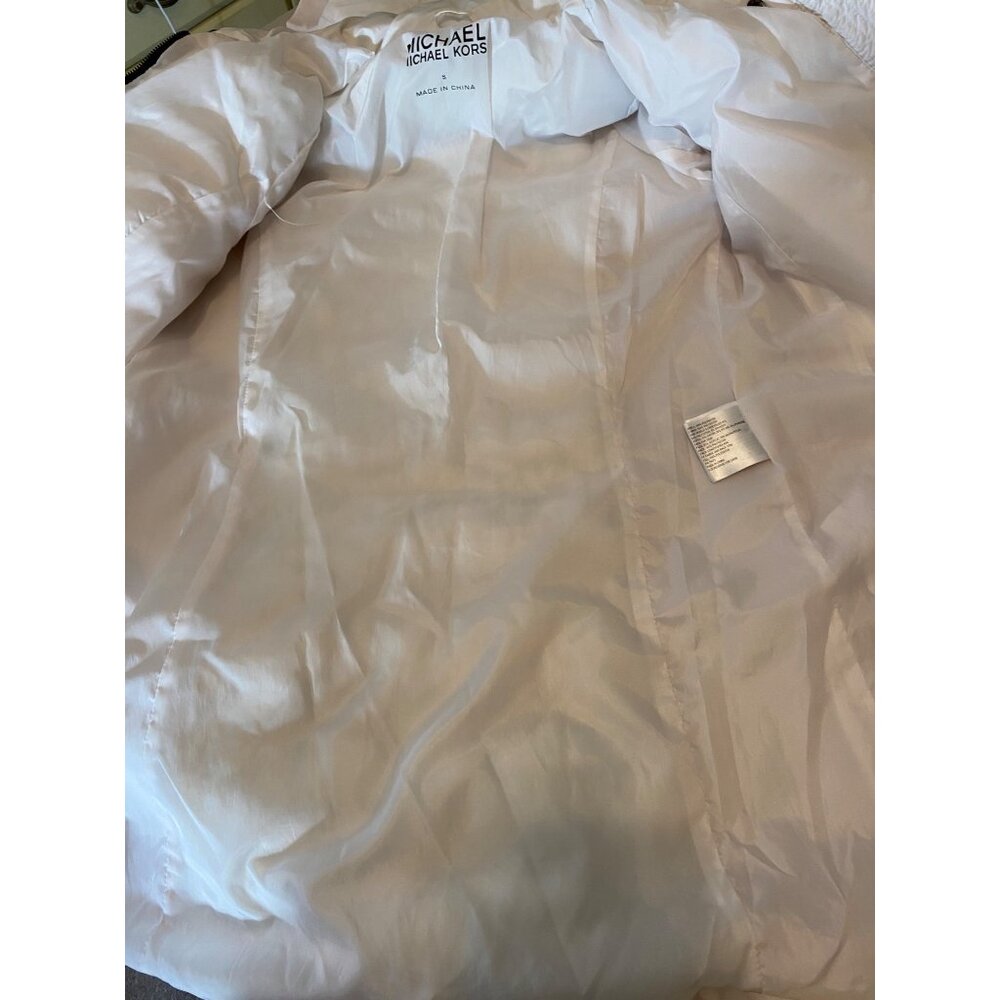 Michael Kors Womens Quilted White Puffer Coat Snap Pockets & Belted Waist Small - Picture 3 of 14